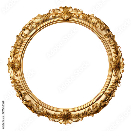 Gold foil round frame transparency background