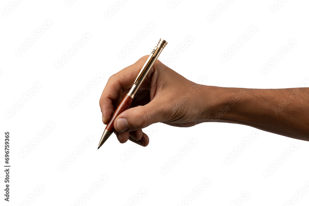 Closeup of male hand holding pen and writing or signing isolated Closeup of male hand holding pen and writing or signing isolated