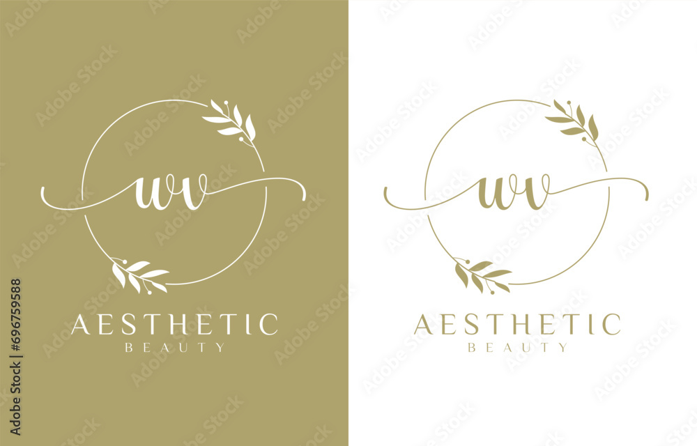 Letter WV Beauty Logo with Flourish Ornament