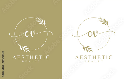 Letter OV Beauty Logo with Flourish Ornament