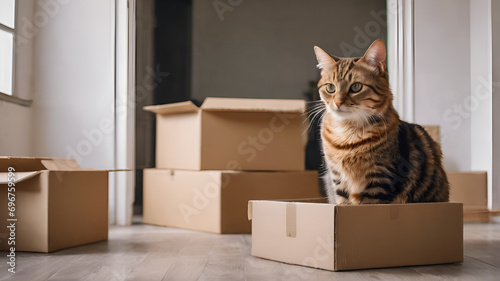 cat sitting with cardboard boxes,cat amusement, cardboard design, cat ownership,  © muhammadjunaidkharal