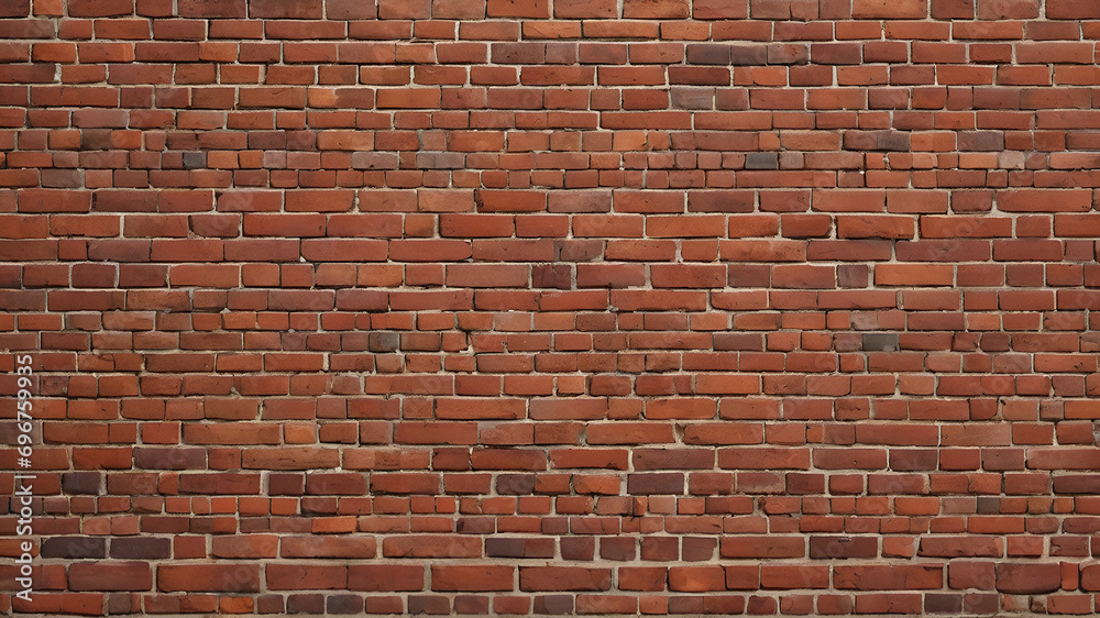 Fototapeta premium Brick wall, old vintage brick wall pattern, red brick wall panoramic background,