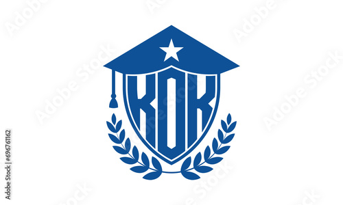KOK three letter iconic academic logo design vector template. monogram, abstract, school, college, university, graduation cap symbol logo, shield, model, institute, educational, coaching canter, tech	