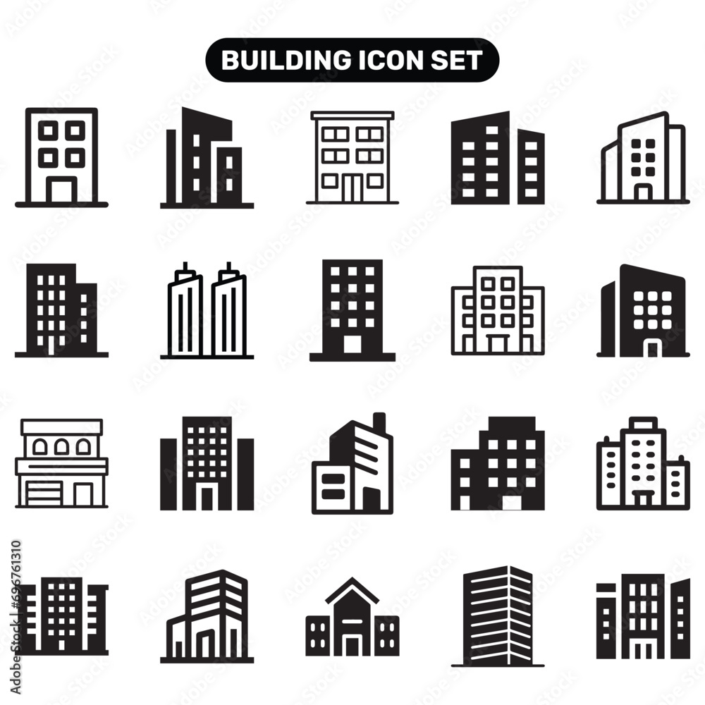 Building icon black and outline set vector and background design.