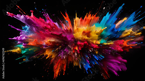 Paint splatter explosion that features a rainbow