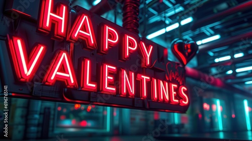 happy valentines text in the shape of neon lighting