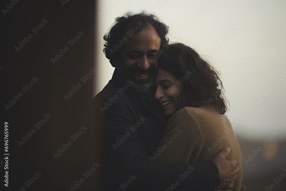 A happy, mature loving couple embraces in the beautiful outdoors, enjoying nature and the warmth of the sunset. A happy, mature loving couple embraces in the beautiful outdoors, enjoying nature and the warmth of the sunset.