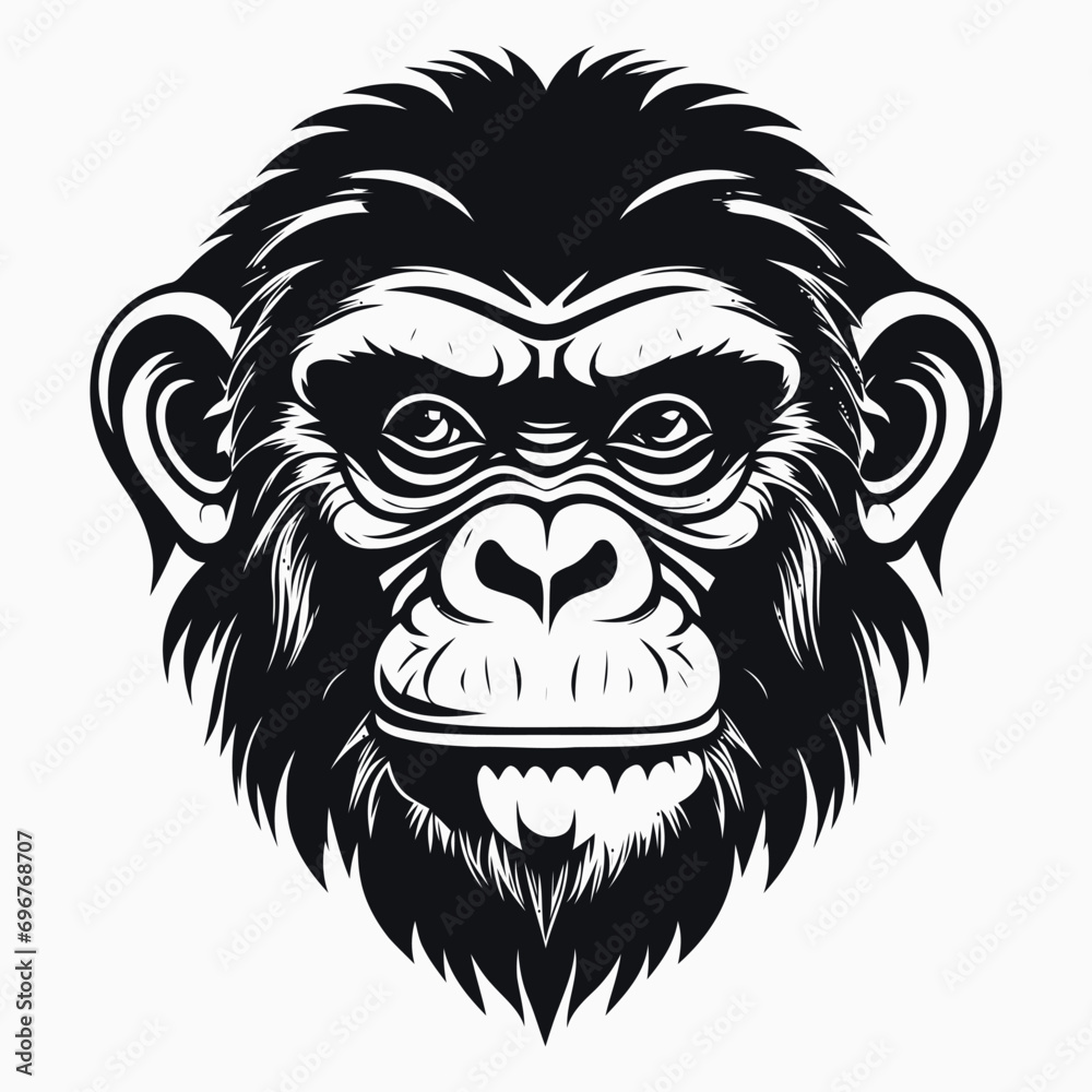Fototapeta premium monkey vector logo simple realistic nature primate africa gorilla marmoset chimpanzee art drawing illustration wild animal 