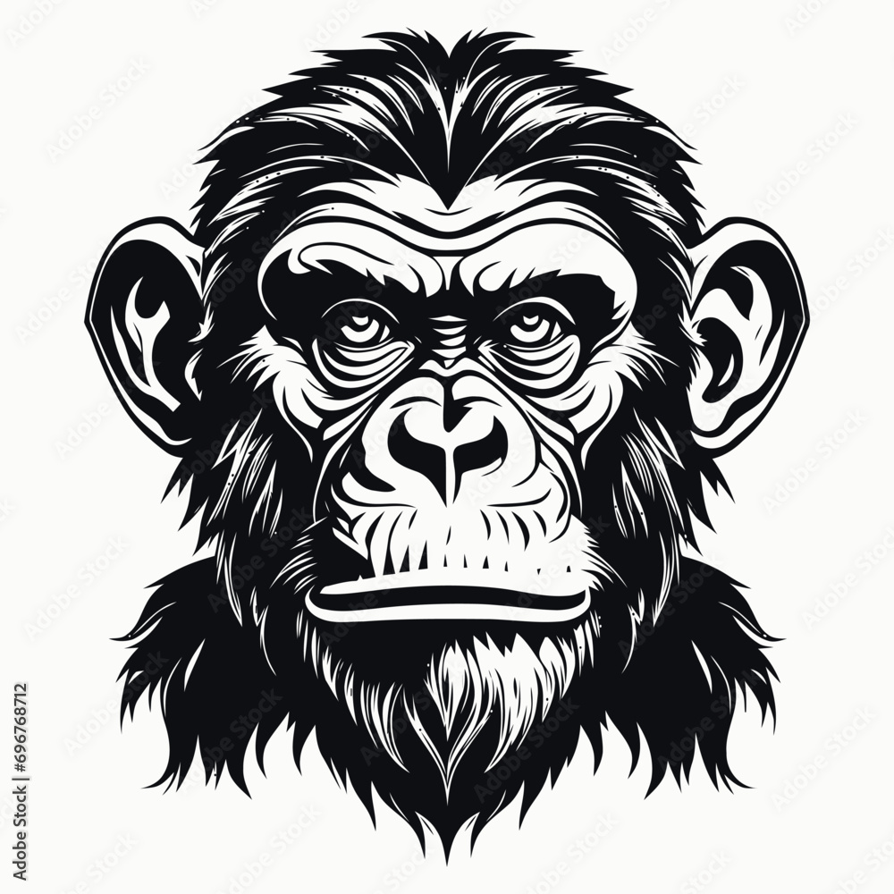 Fototapeta premium monkey vector logo simple realistic nature primate africa gorilla marmoset chimpanzee art drawing illustration wild animal 