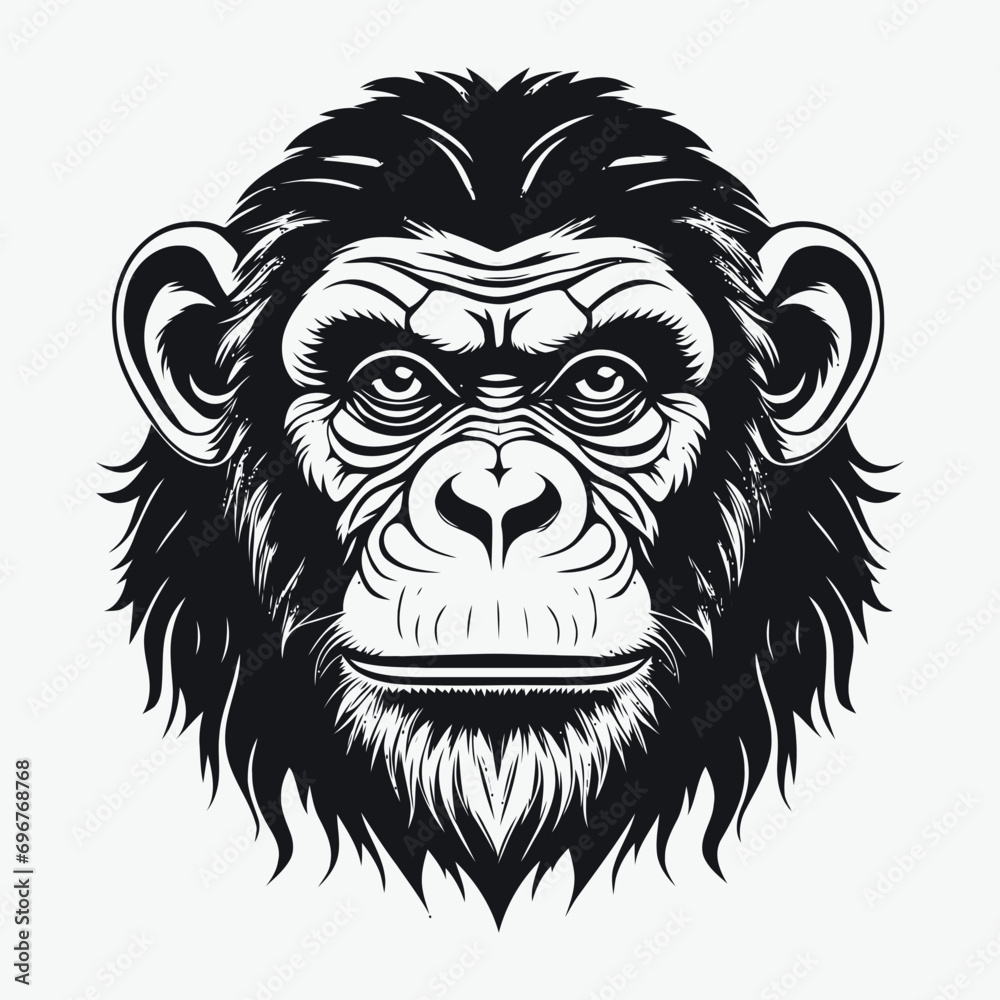 Fototapeta premium monkey vector logo simple realistic nature primate africa gorilla marmoset chimpanzee art drawing illustration wild animal 