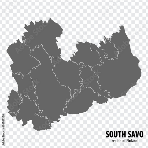 Blank map South Savo Region  of  Finland. High quality map South Savo on transparent background for your web site design, logo, app, UI.  Finland.  EPS10. photo