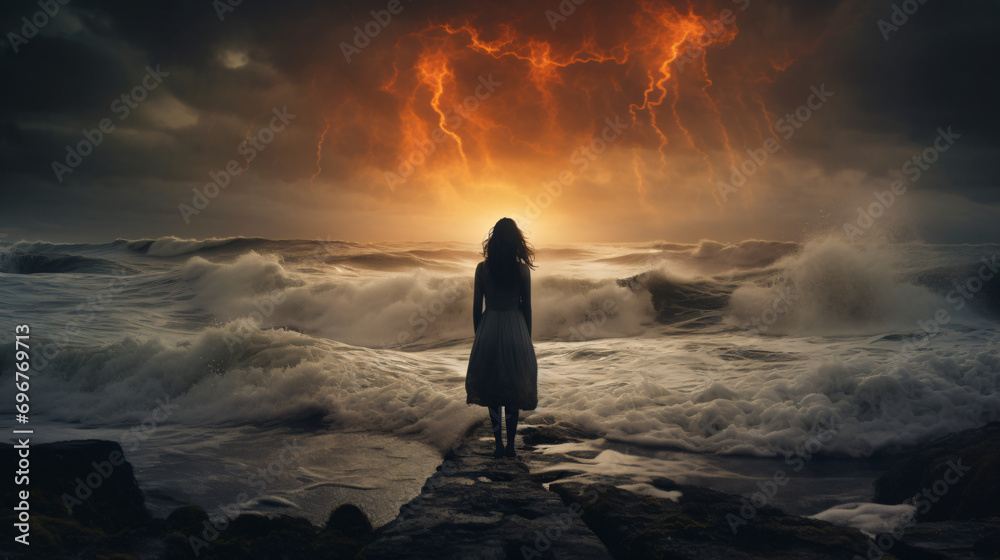 Woman standing in front of the ocean