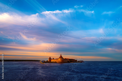 Oreshek fortress at the source of the Neva on Lake Ladoga. The Oreshek fortress got its name from the name of Orekhovoy Island, on which it was founded in 1323 by Prince Yuri Danilovich photo