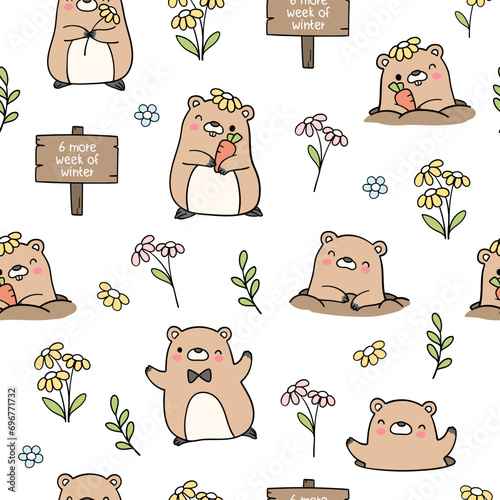Seamless pattern funny groundhog day Fabric textiles Nursery Clothing kids