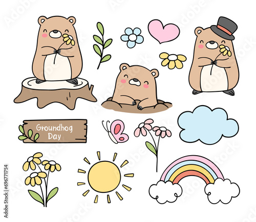 Draw collection happy groundhog day February to greet spring