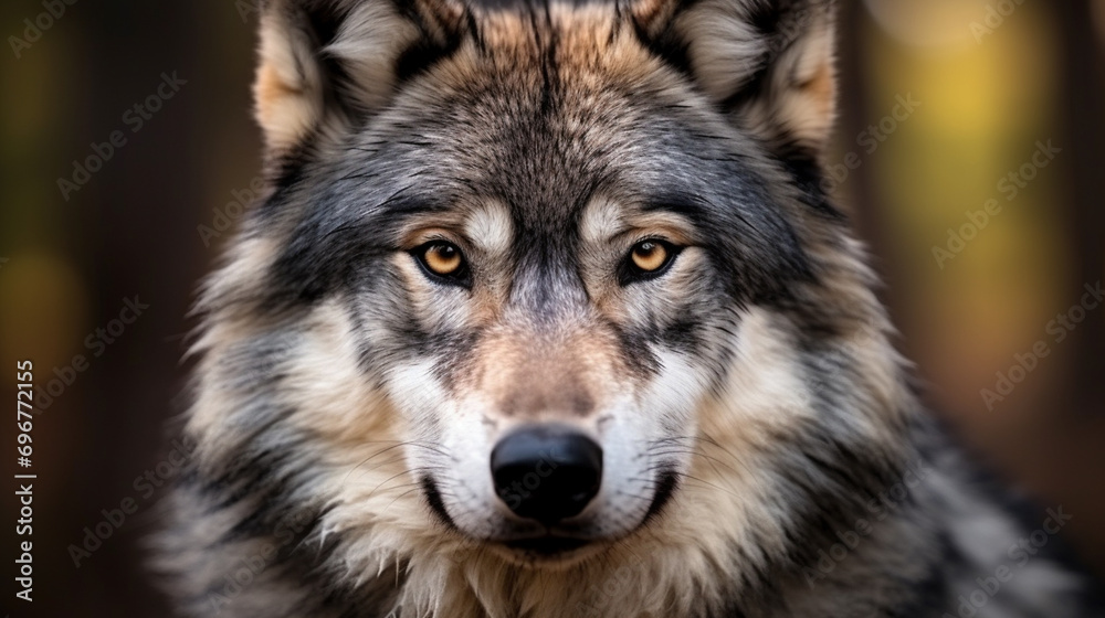 Grey Wolf (Canis lupus) Portrait, captive animal. AI Generative