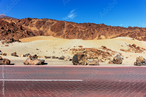 Lunar landscape on the road at the viewpoint Minas de San Jose. Tenerife. Canary island. Spain photo