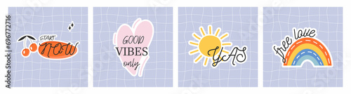 Modern icons for Instagram story highlights. Playful, cartoony Instagram story Highlights. Posters for social networks. Isolated elements for Web and print. Instagram feed design retro elements