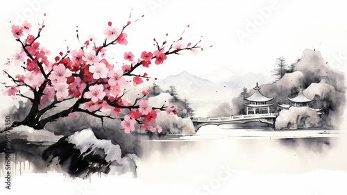 桜の水墨画のイメージ photo