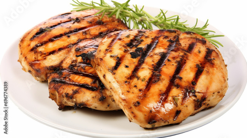 Partially sliced grilled chicken breast with black pepper and rock salt isolated. AI Generative