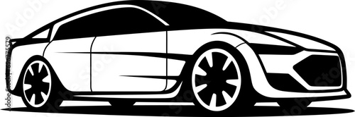 Sport car silhouette icon in black color. Vector template for laser cutting wall art.