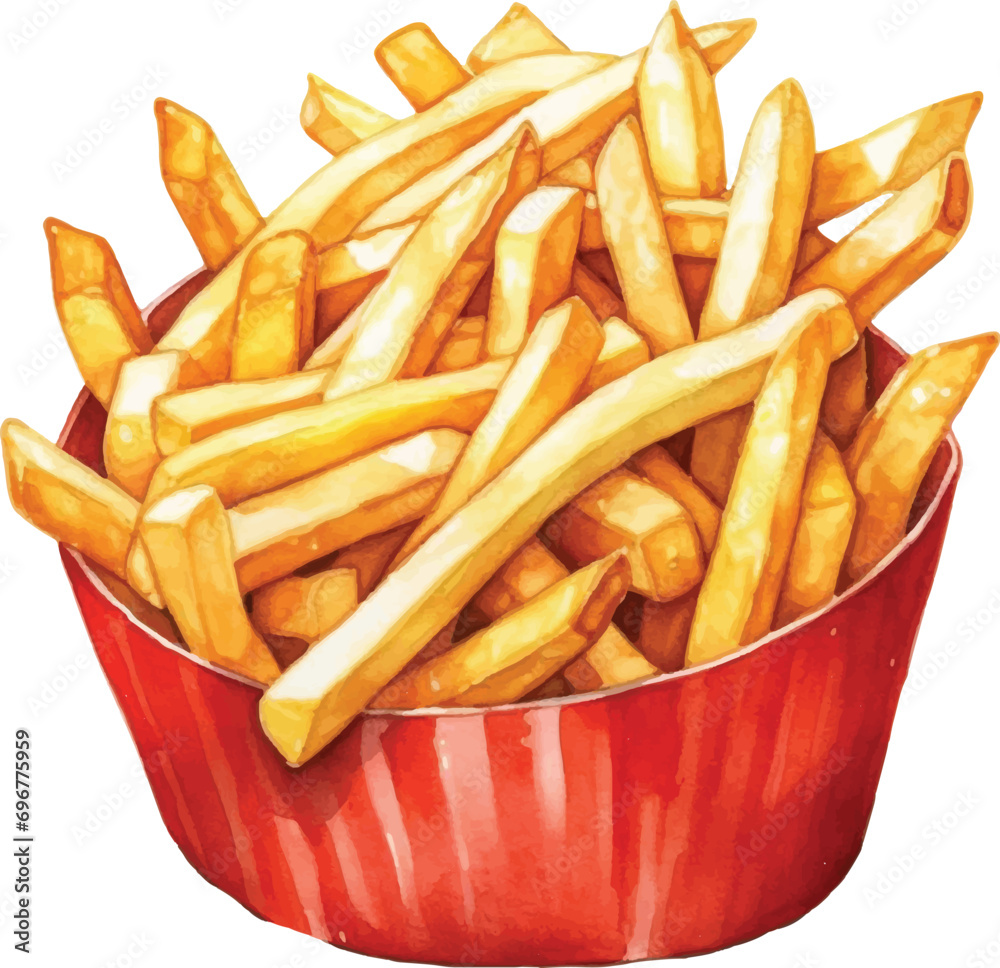 Watercolor French fries on white background Watercolor French fries on white background