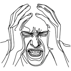 Keuken achterwand Een lijn Man in Despair Line Art for Mental Health Awareness, Suitable for Editorial Use  © D-point