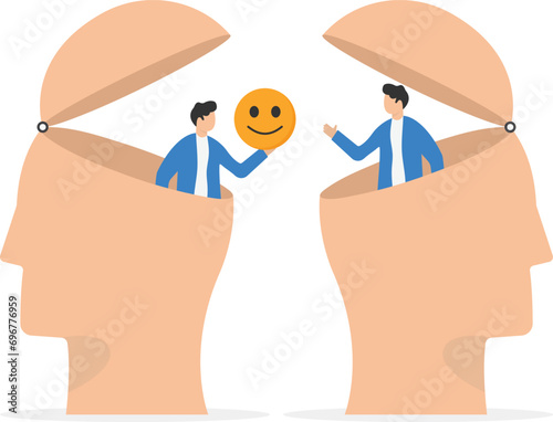 Forward Smile, growth mindset for success attitude, positive feedback, happiness or encourage people, support or optimistic concept, businessman hand forward positive plus sign to colleagues.


