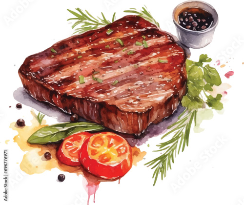 Watercolor steak on white background