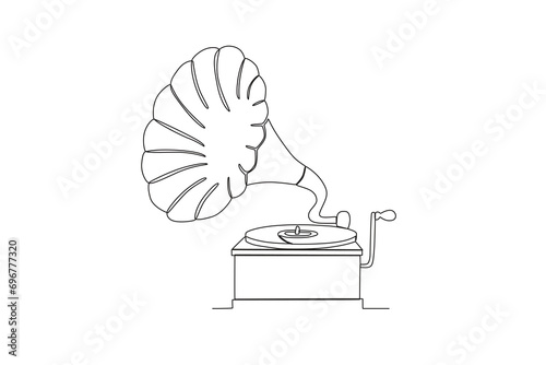 Single continuous line drawing of Gramofon. Vintage item concept one line draw design graphic vector illustration
