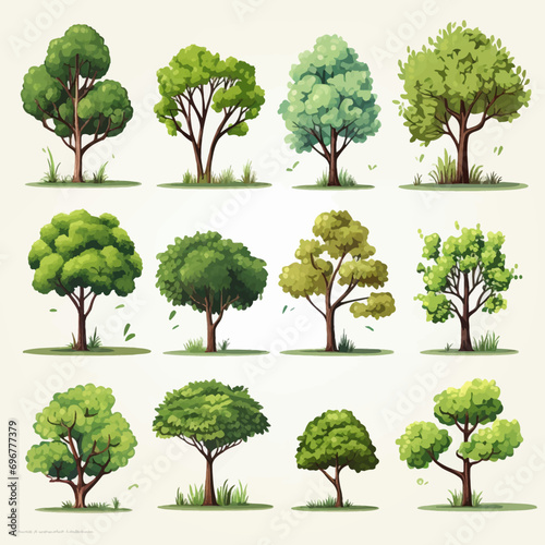 tree  nature  leaf  plant  forest  branch  oak  summer  vector  environment  trees  foliage  spring  illustration  grass  leaves  isolated  set  eco  wood  collection  garden  landscape  growth  big