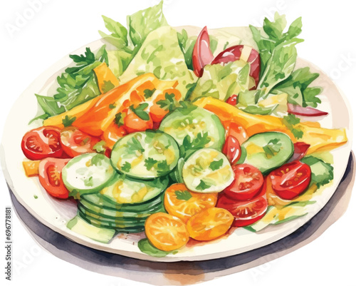 Watercolor vegetable salad on white background