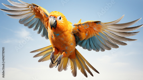 sun parakeet, bird, Aratinga solstitialis, flying, isolated. Generative Ai photo