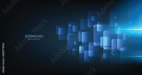 Square geometric on a dark blue background. abstract blue technology-style background.