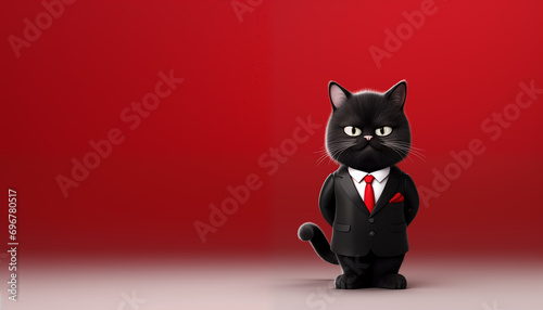 Cat Executive in Suit on Red Background