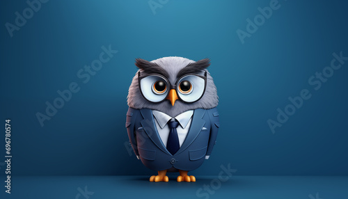 A suited own on blue background