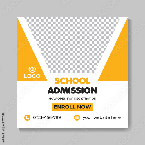 School admission education social media post design back to school web banner template