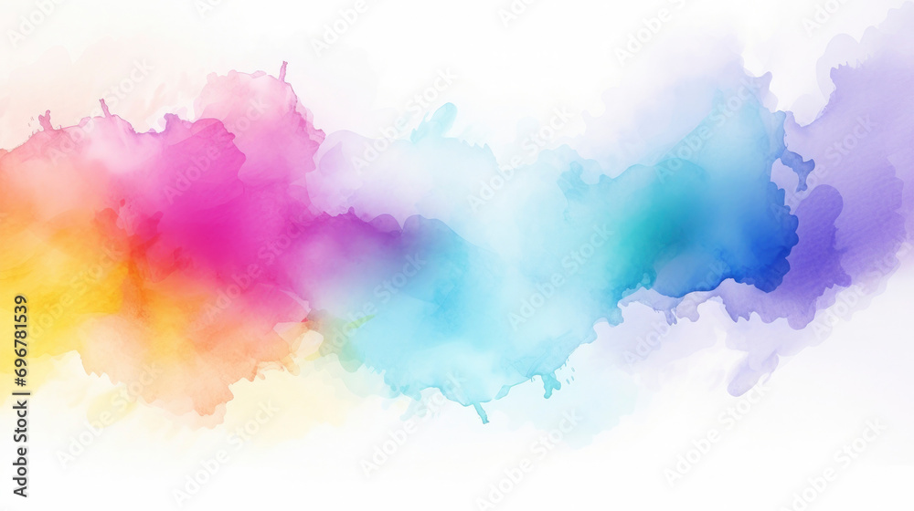 Abstract rainbow colored acryl watercolor background with plashes on white background