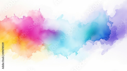 Abstract rainbow colored acryl watercolor background with plashes on white background photo