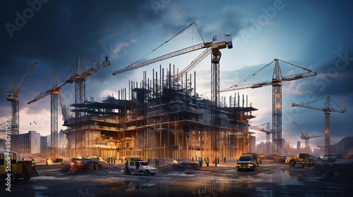 Building under construction, industrial development, construction site engineering