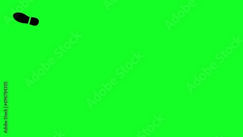 Footprints running on green screen. Black walking shoes. Simple animated video.