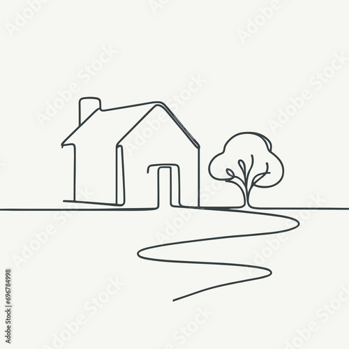 The house and tree icon is drawn in a continuous single line
