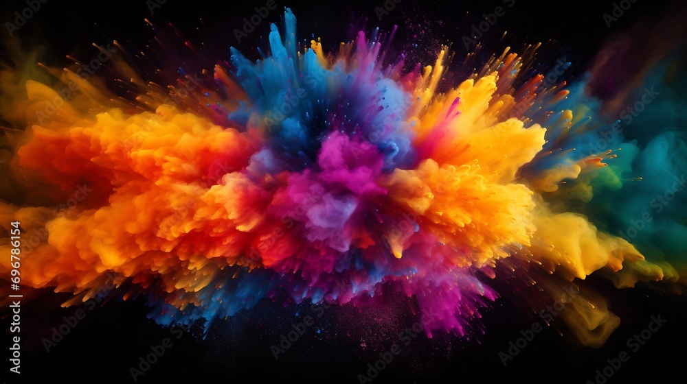 Explosion of colored powder, isolated on black background. Power and art concept, abstract blast of colors. : Generative AI Explosion of colored powder, isolated on black background. Power and art concept, abstract blast of colors. : Generative AI