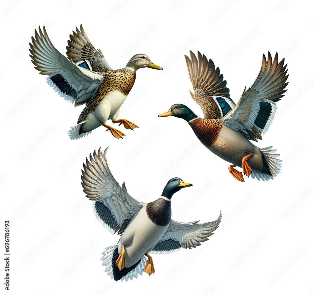 A set of Labrador Ducks flying on a transparent background A set of Labrador Ducks flying on a transparent background