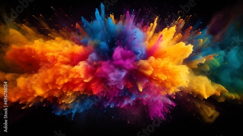 Explosion of colored powder, isolated on black background. Power and art concept, abstract blast of colors. : Generative AI