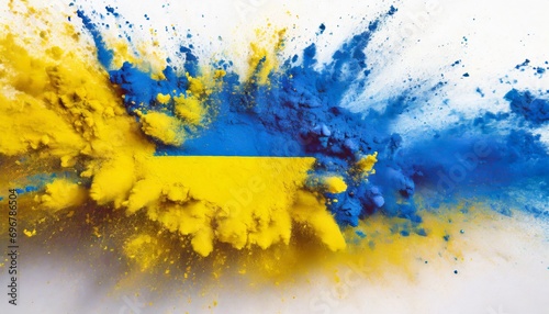 colorful ukrainan flag yellow blue color holi paint powder explosion isolatedwhite background russia ukraine conflict war freedom concept photo