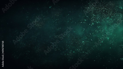 Dark green color gradient grainy background, illuminated spot on black, noise texture effect, wide banner size. : Generative AI