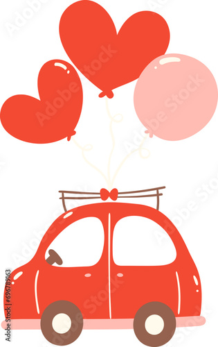 Cute Valentine car with balloons