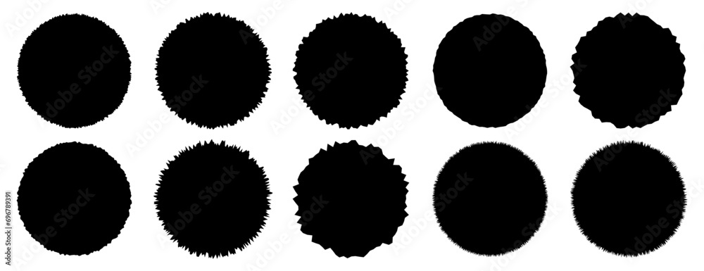 Set of jagged, round piece, ripped papers silhouettes vector illustration	