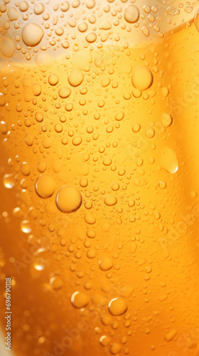 Cold glass of beer with condensation droplets close-up